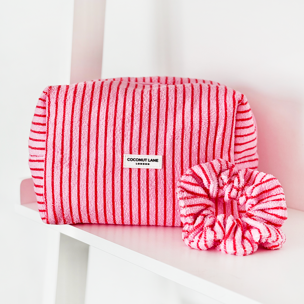 Cherry Stripe Towel Makeup Bag Scrunchie Set – Coconut Lane