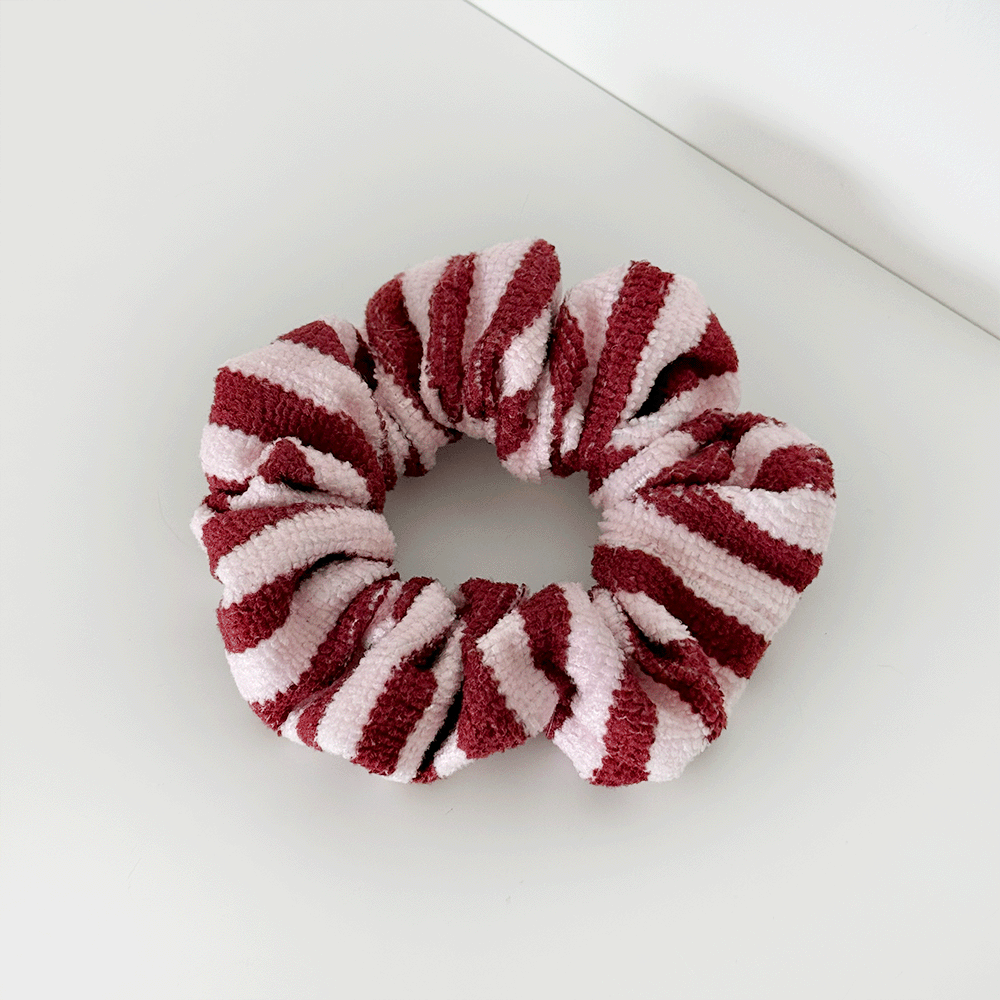 Burgundy and light pink striped Scrunchie.