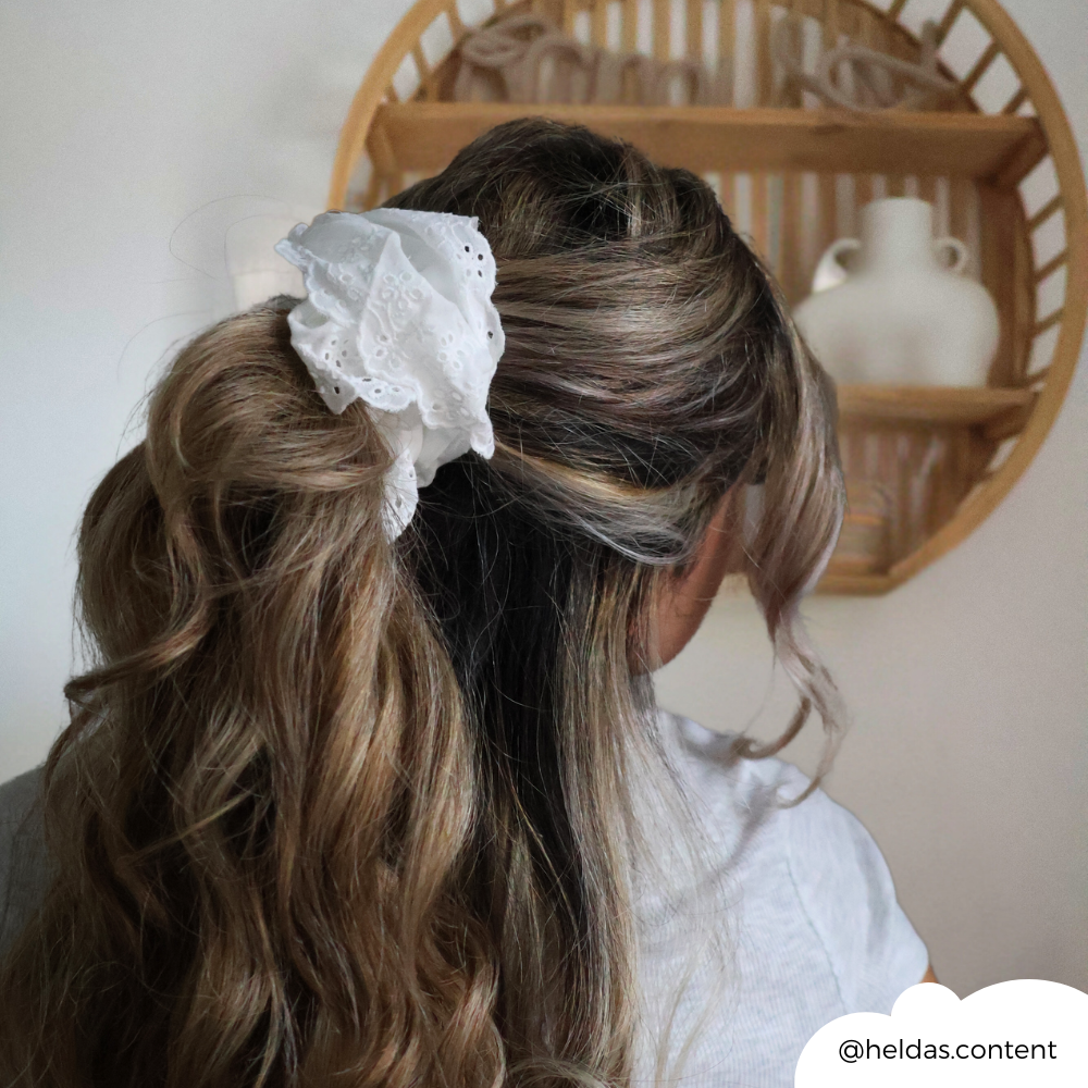 Double Layer Lace Scrunchie - White