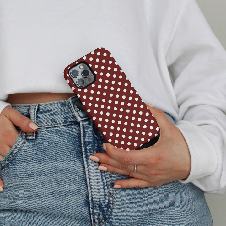 Tough Phone Case - Burgundy Polka Dot