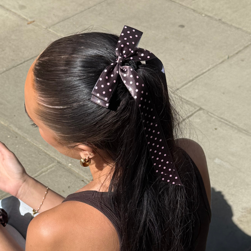 Ribbon Bow Clip - Brown Polka Dot