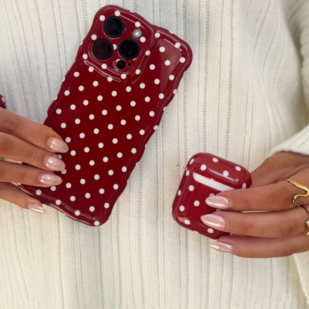 Airpods Case - Burgundy Polka Dot