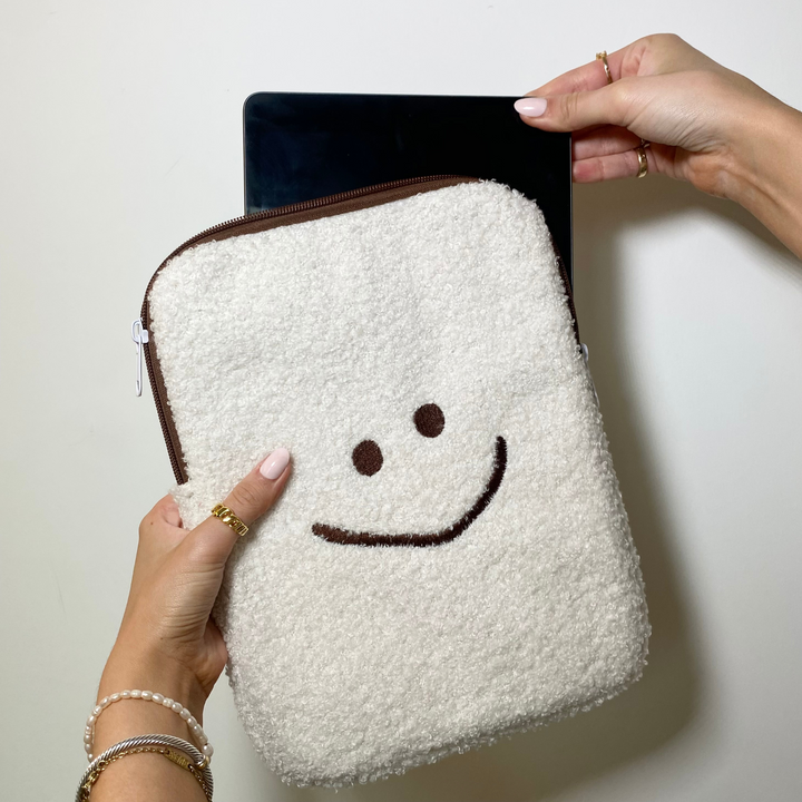 Smiley Doodle iPad Sleeve - Cream