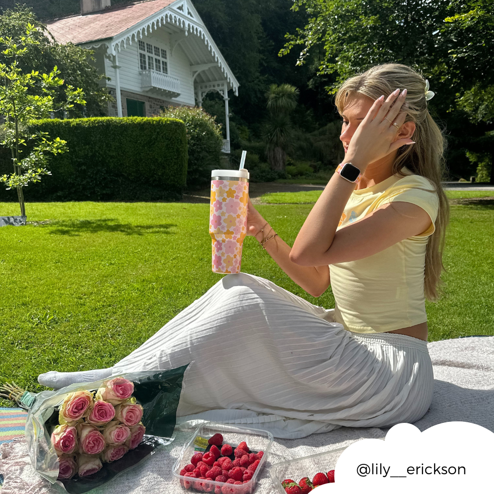 Stainless Steel Tumbler - Pink & Orange Bloom 