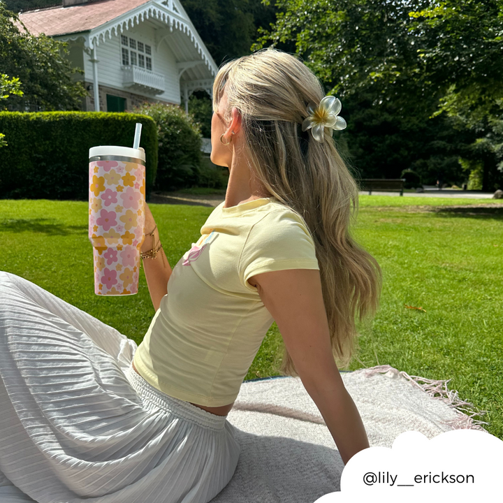 Stainless Steel Tumbler - Pink & Orange Bloom 