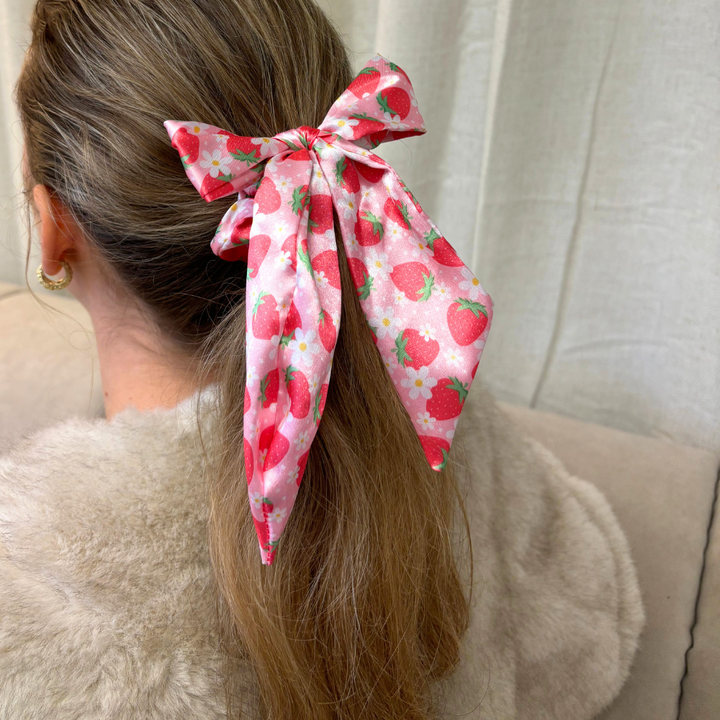 Satin Bow Scrunchie - Berry Cute Strawberry