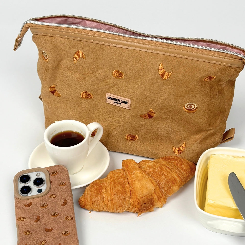 Suedette Expandable Makeup Bag - Croissant Club