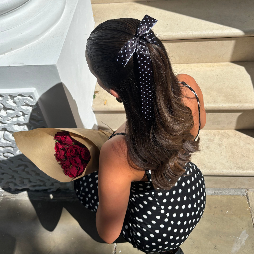 Ribbon Bow Clip - Black Polka Dot