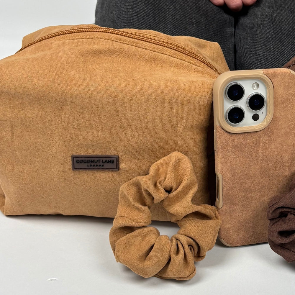 Suedette Makeup Bag - Tan