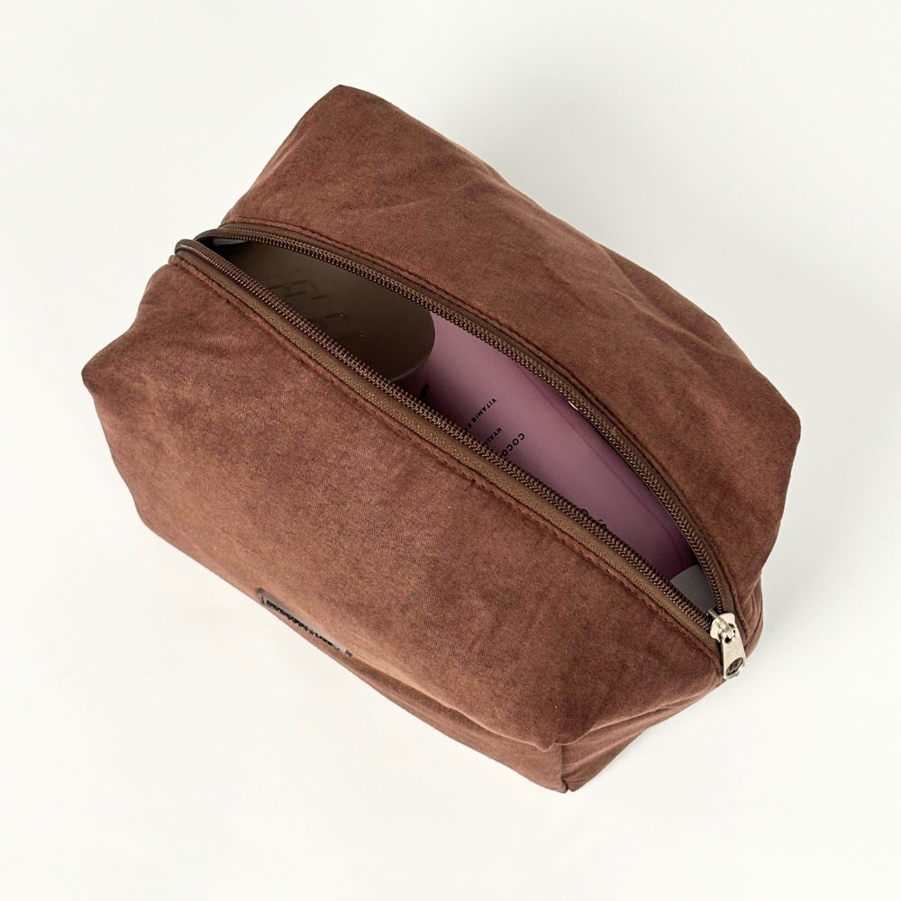 Suedette Makeup Bag - Chocolate