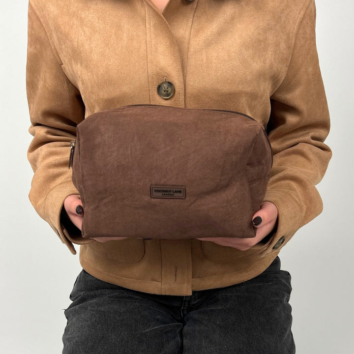 Suedette Makeup Bag - Chocolate