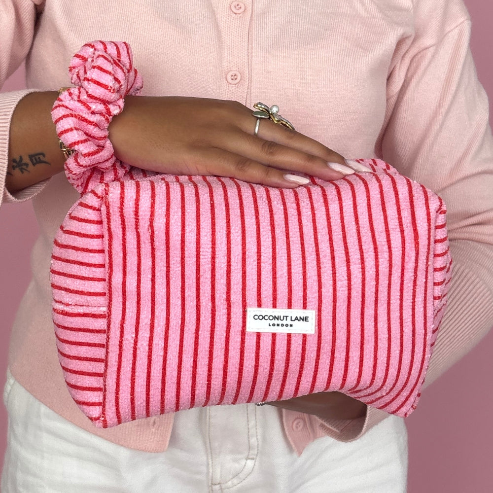 Towel Makeup Bag - Cherry Stripes