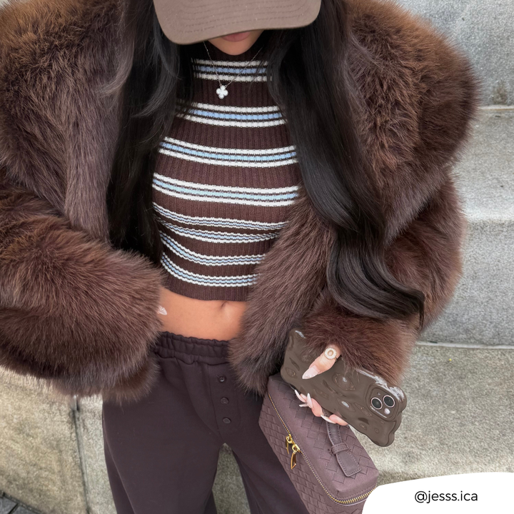 Stylish girl holding 3D Bubble Phone Case in Chocolate