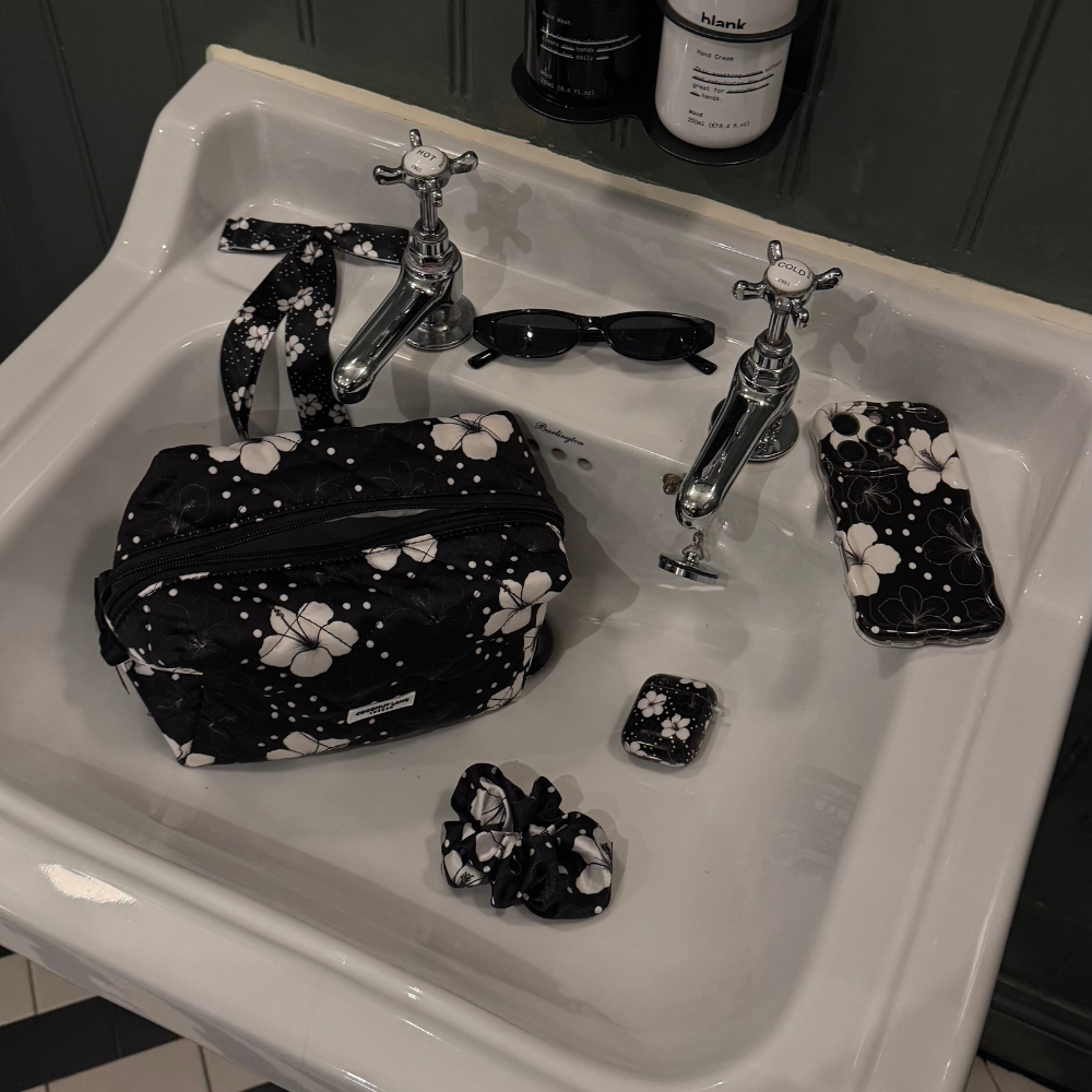 Satin Quilted Makeup Bag - Mono Flora