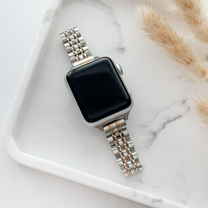 Slim Stainless Steel Apple Watch Strap - Silver & Rose Gold