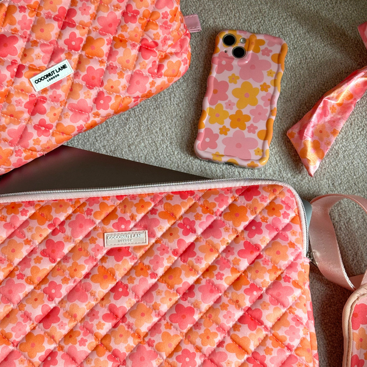 Quilted Pink & Orange Bloom Laptop Sleeve