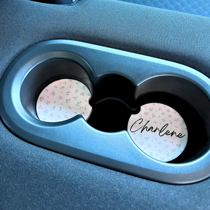 Personalised Name Car Coasters - Ditsy Floral Pink