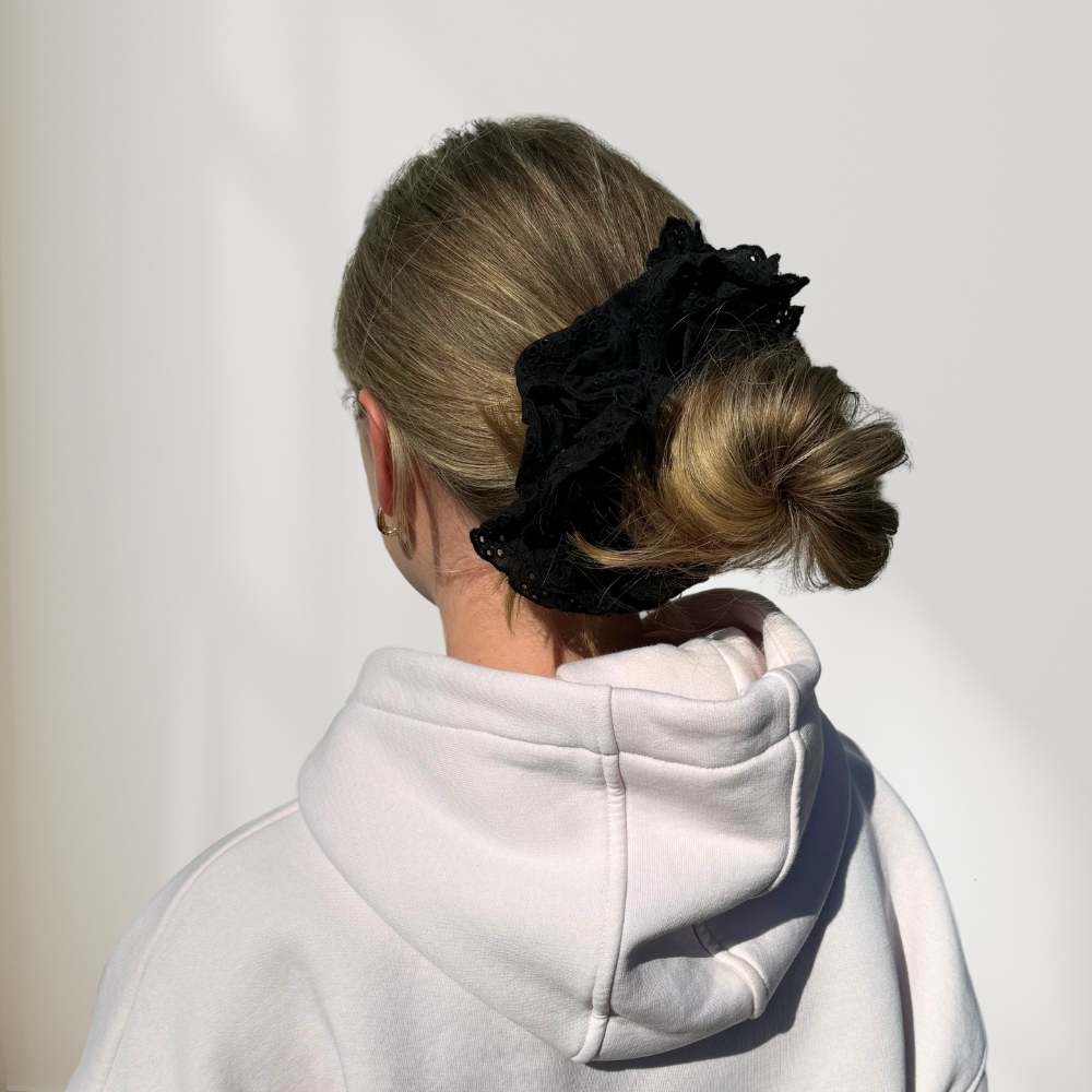 Double Layer Lace Scrunchie - Black