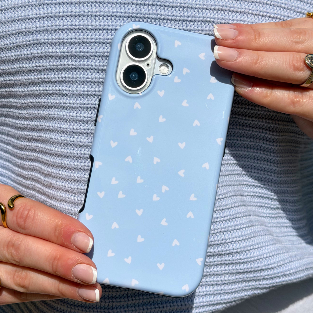 Close up image girl holding Blue Hearts Tough Phone Case