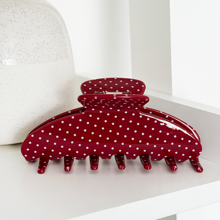 Burgundy Polka Dot Claw Clip