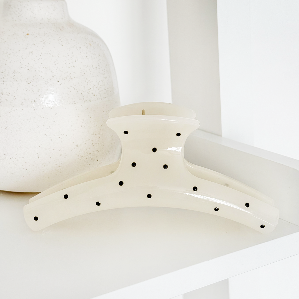 White Polka Dot Claw Clip
