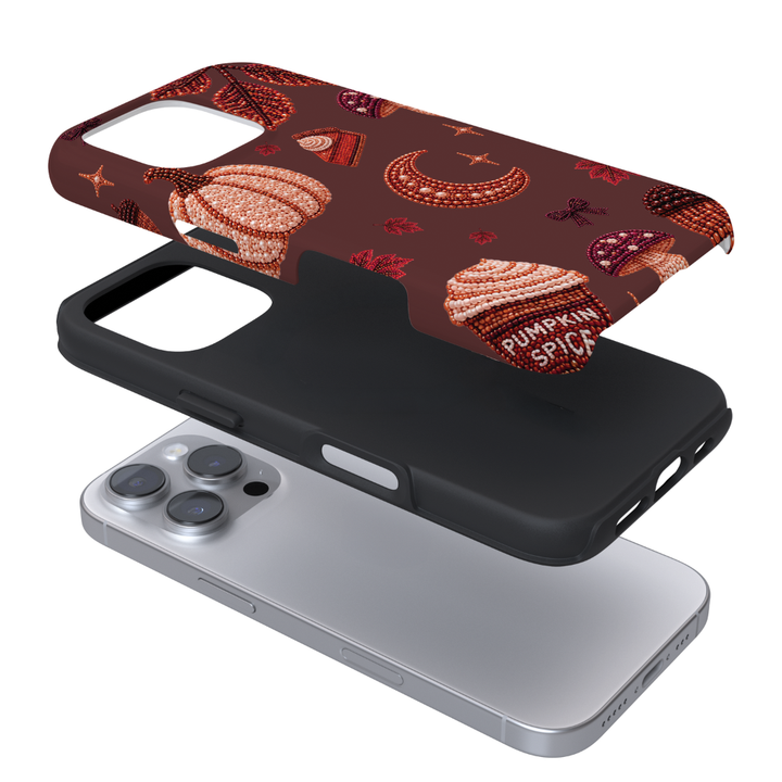 Cute autumnal beaded icons on a warm brown background.
