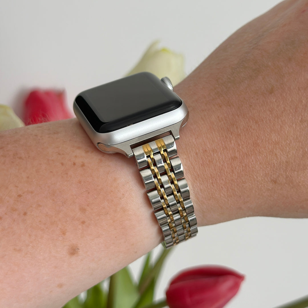 Slim Stainless Steel Apple Watch Strap Silver Gold