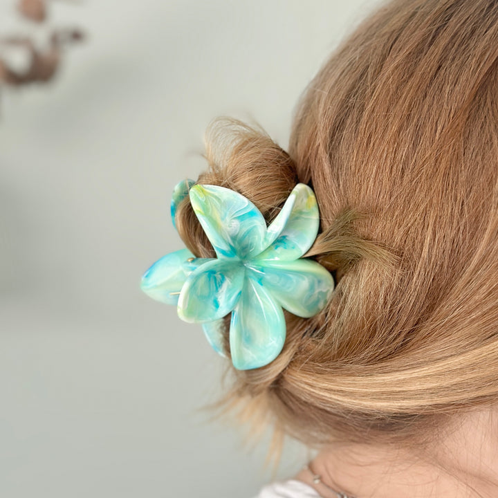 Tropical Flower Claw Clip - Blue & Green