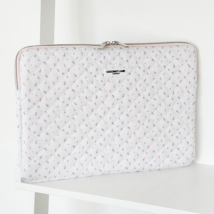 Quilted Ditsy Floral White Laptop Sleeve