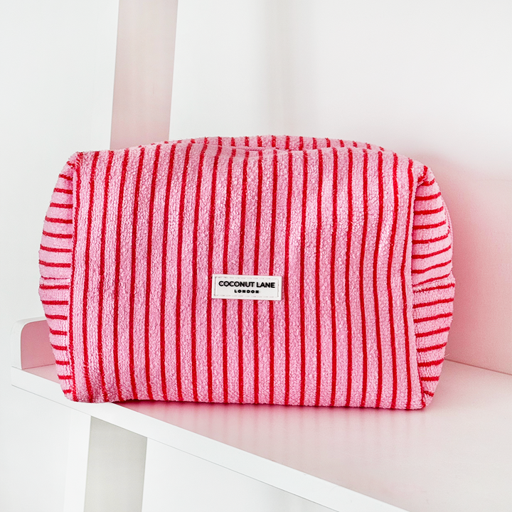Towel Makeup Bag - Cherry Stripes
