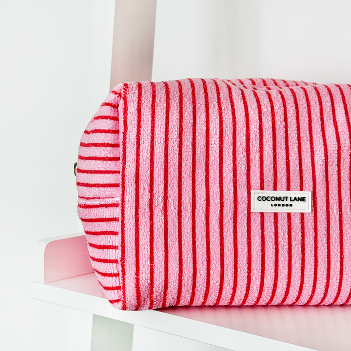 Towel Makeup Bag - Cherry Stripes
