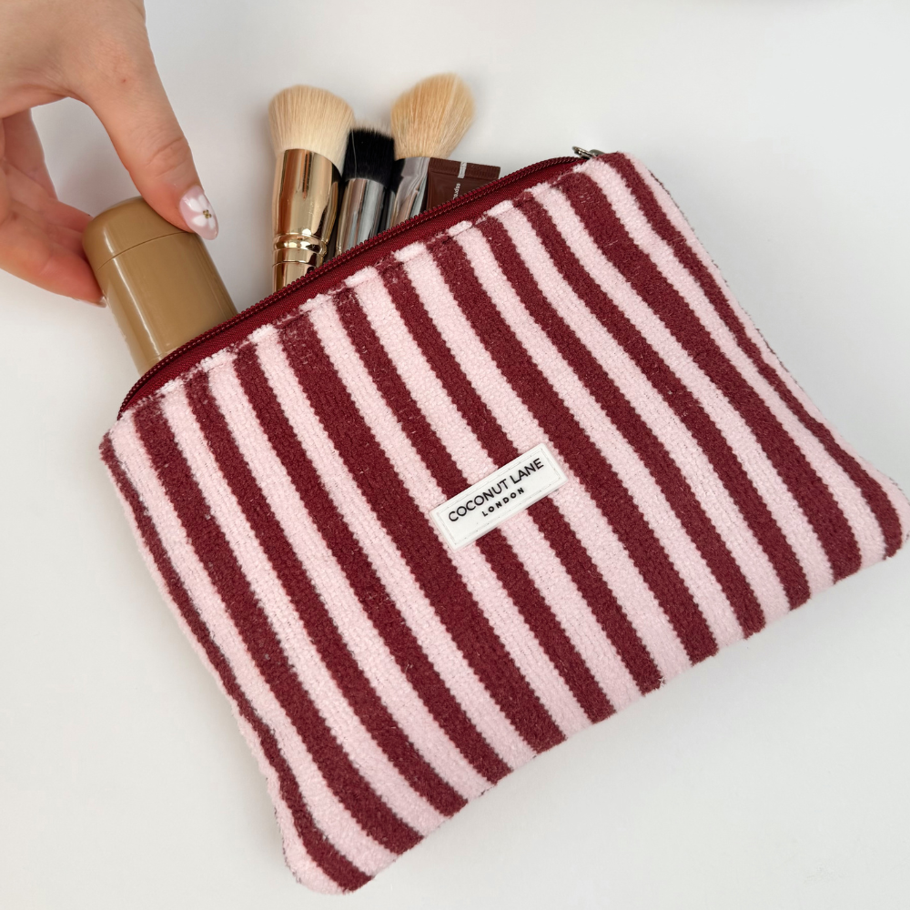 Mini towel everything pouch with makeup flatlay