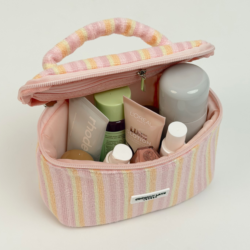 Mini Vanity Case - Pastel Stripes open with makeup inside