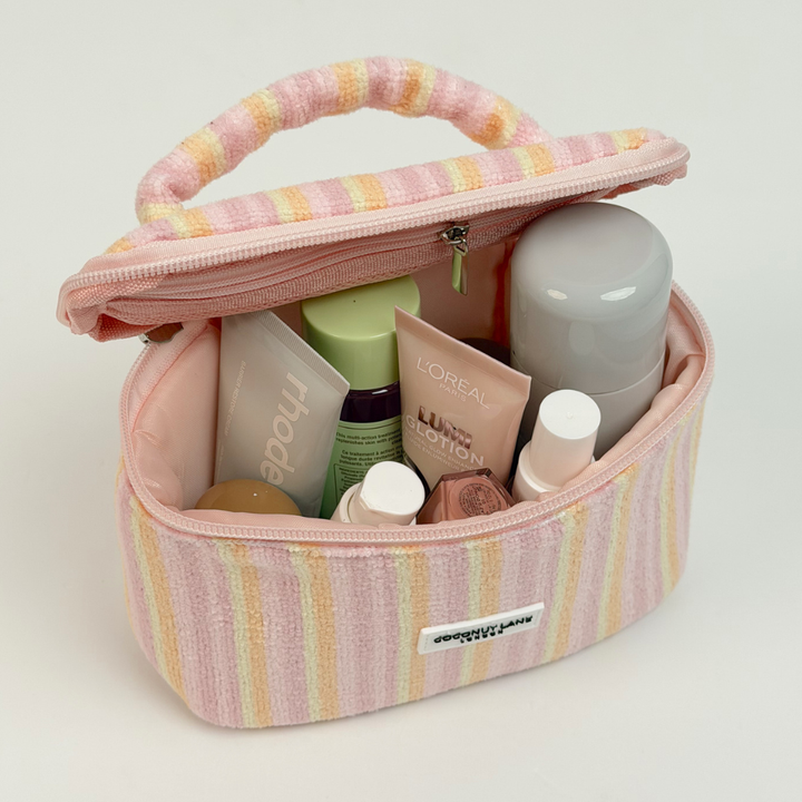 Mini Vanity Case - Pastel Stripes open with makeup inside