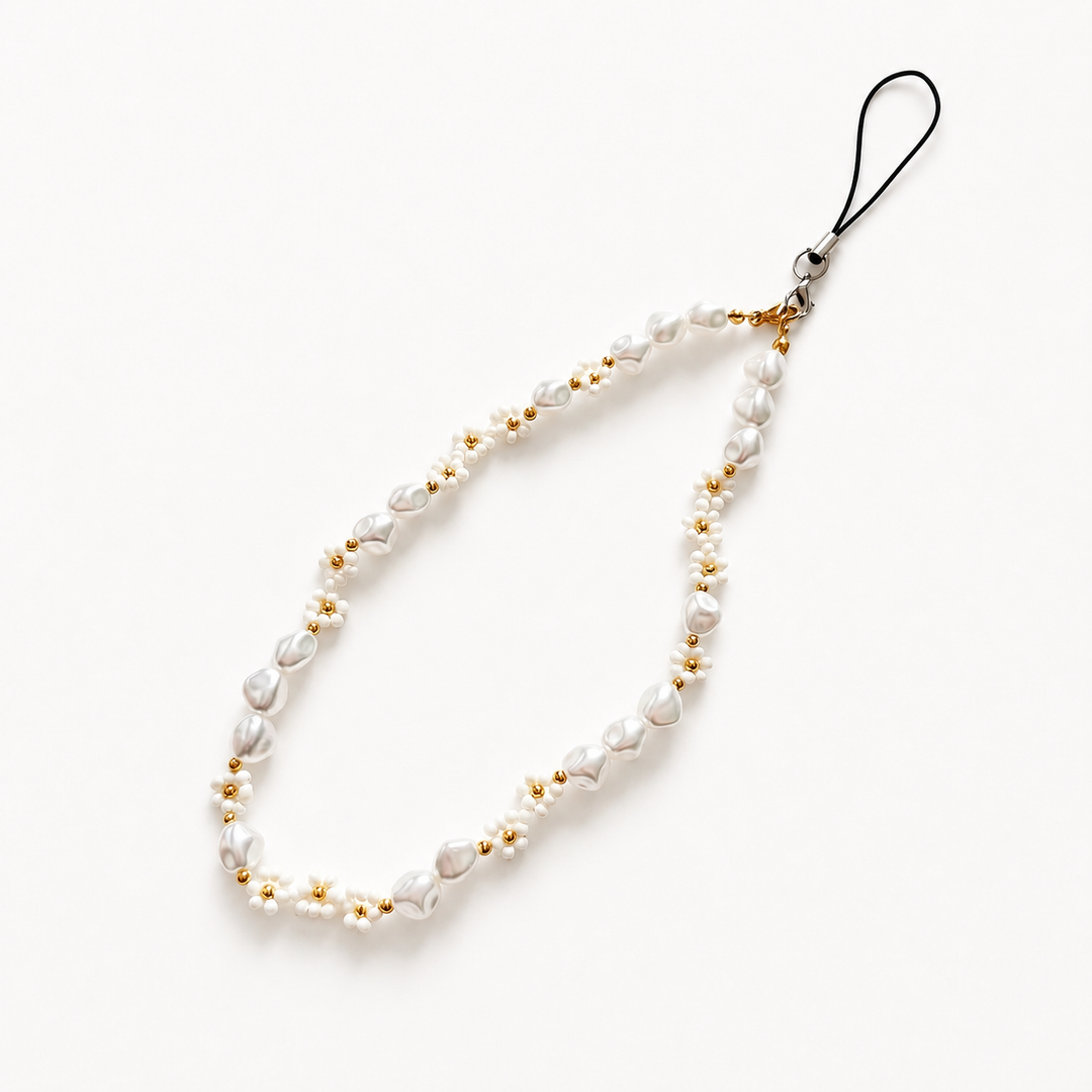 Beaded Phone Strap - Pearl Core