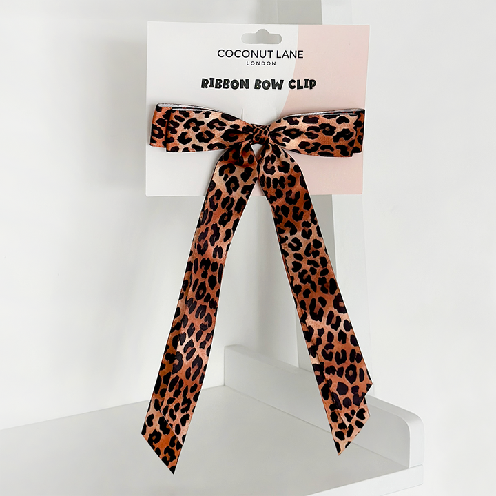 Ribbon Bow Clip - Leopard