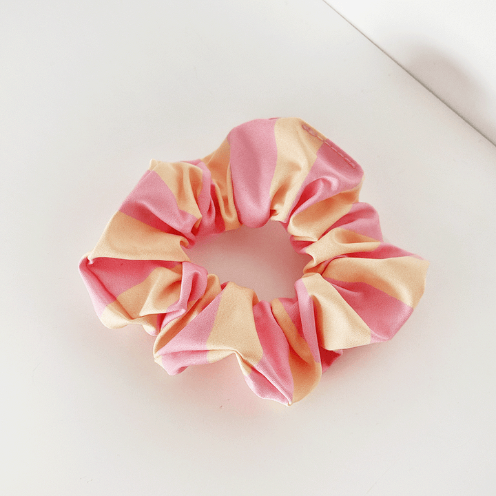 Yellow and pink stripe Hair Scrunchie.