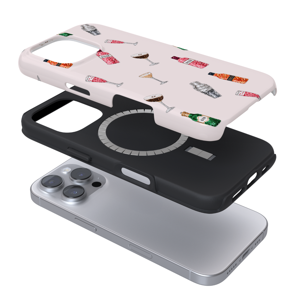 Festive drinks on a pale pink background phone case.