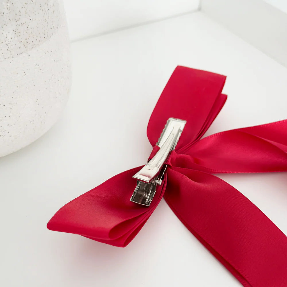 Ribbon Bow Clip - Cherry Red