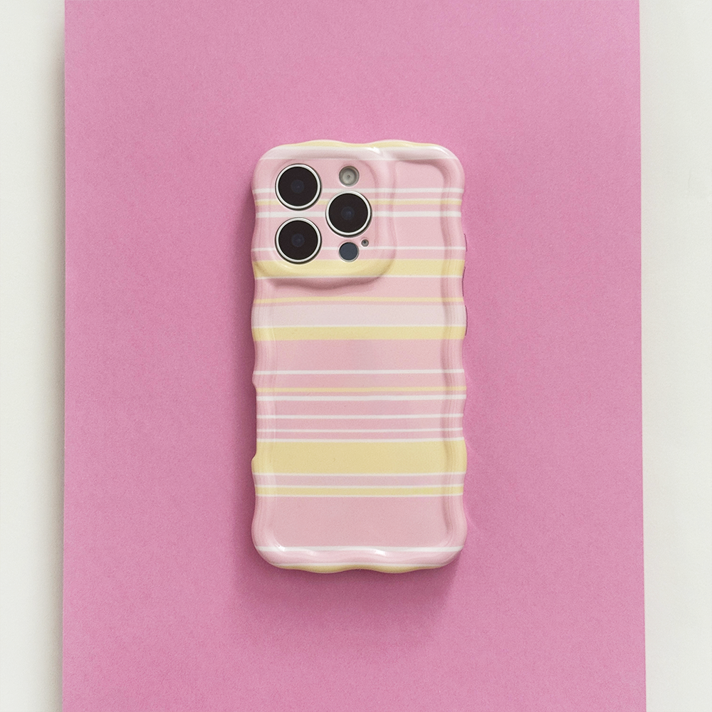 Pink, yellow and white stripe Phone Case with wavy edges.