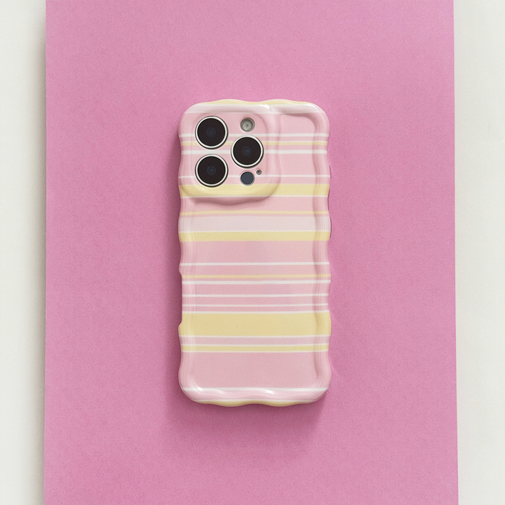 Pink, yellow and white stripe Phone Case with wavy edges.