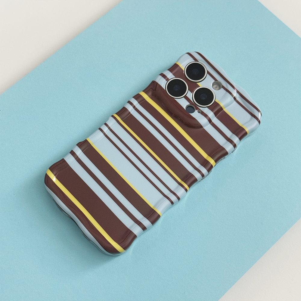 Blue, brown and yellow stripe Phone Case with wavy edges.