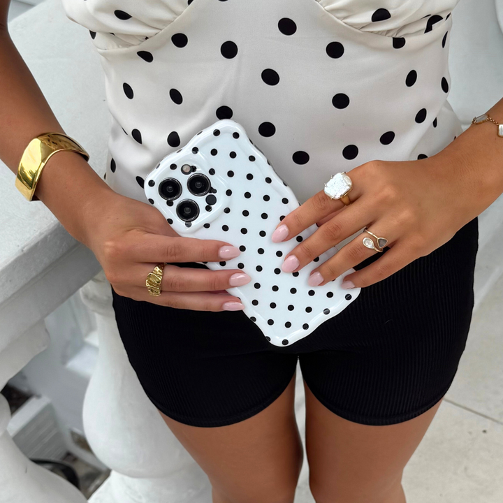 Wavy Phone Case - White Polka Dot