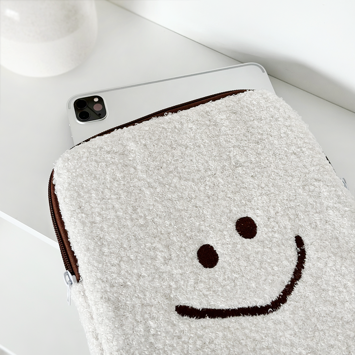 Smiley Doodle iPad Sleeve - Cream