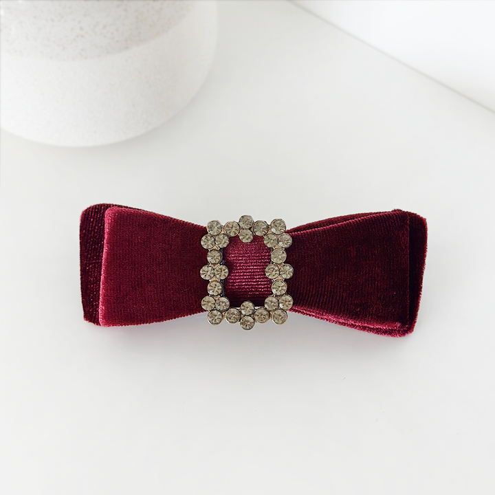 Burgundy Diamante Bow Hair Clip