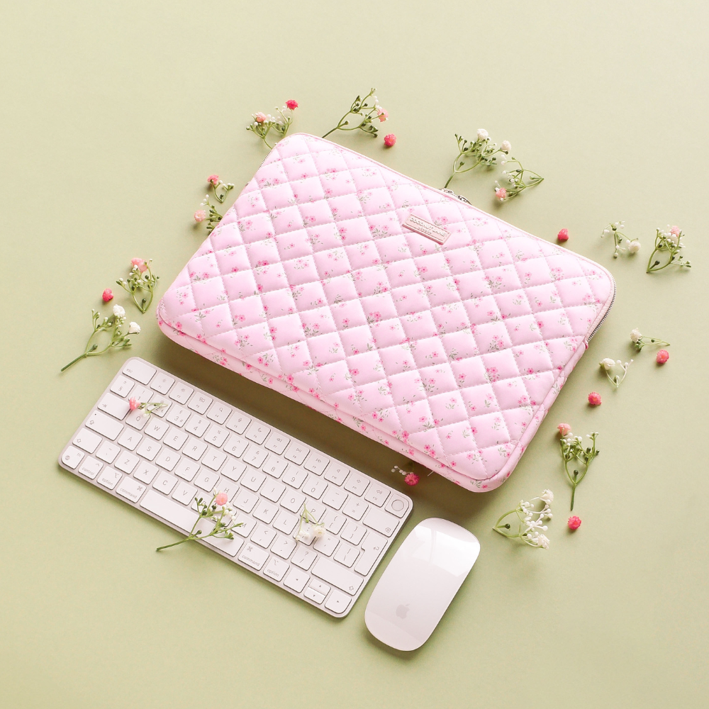 Quilted Ditsy Floral Pink Laptop Sleeve