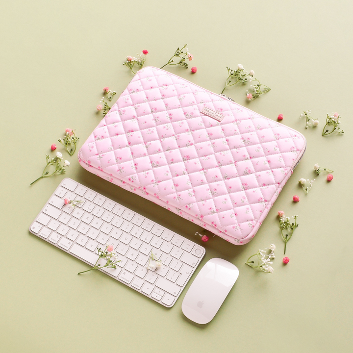 Quilted Ditsy Floral Pink Laptop Sleeve