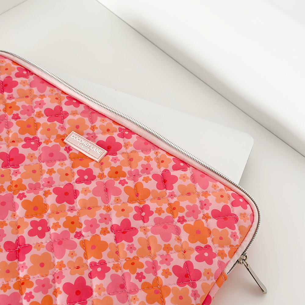 Quilted Pink & Orange Bloom Laptop Sleeve