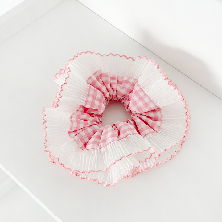 Crinkle Scrunchie -  Pink Gingham