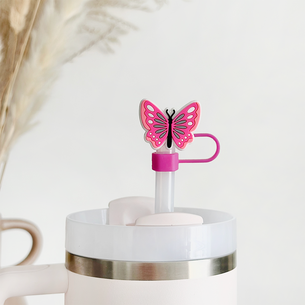 Pink Butterfly Straw Cover